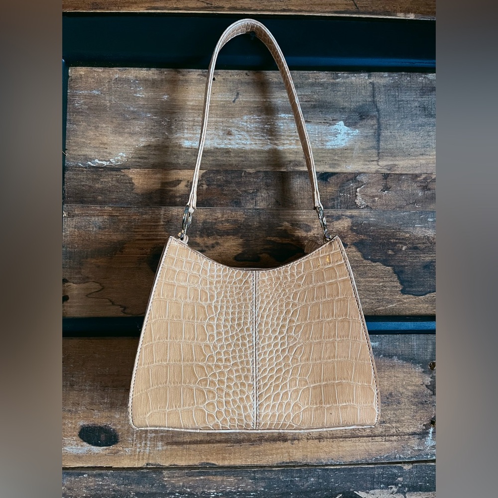 Liz Claiborne Vintage Beige Crocodile-Embossed Shoulder Bag